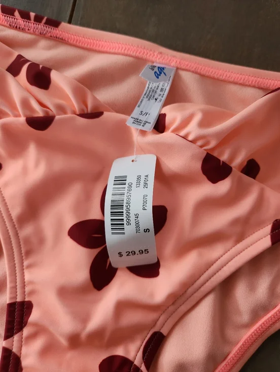 NWT La Vie en Rose Coral Red Floral V-Cut Cheeky Bikini Bottom - Size Small - Picture 8 of 10